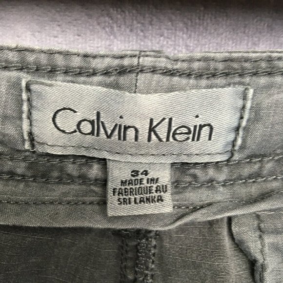 Calvin Klein Men Shorts 34 Belted Gray Flat Front Pockets Ripstop Cotton CK Logo - Picture 8 of 11